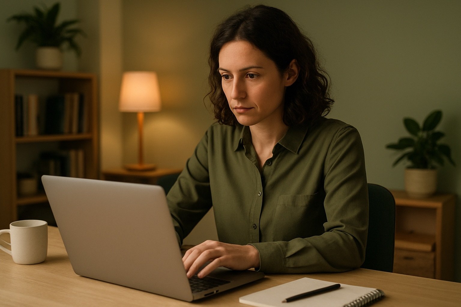 A working professional attending an online course at a desk